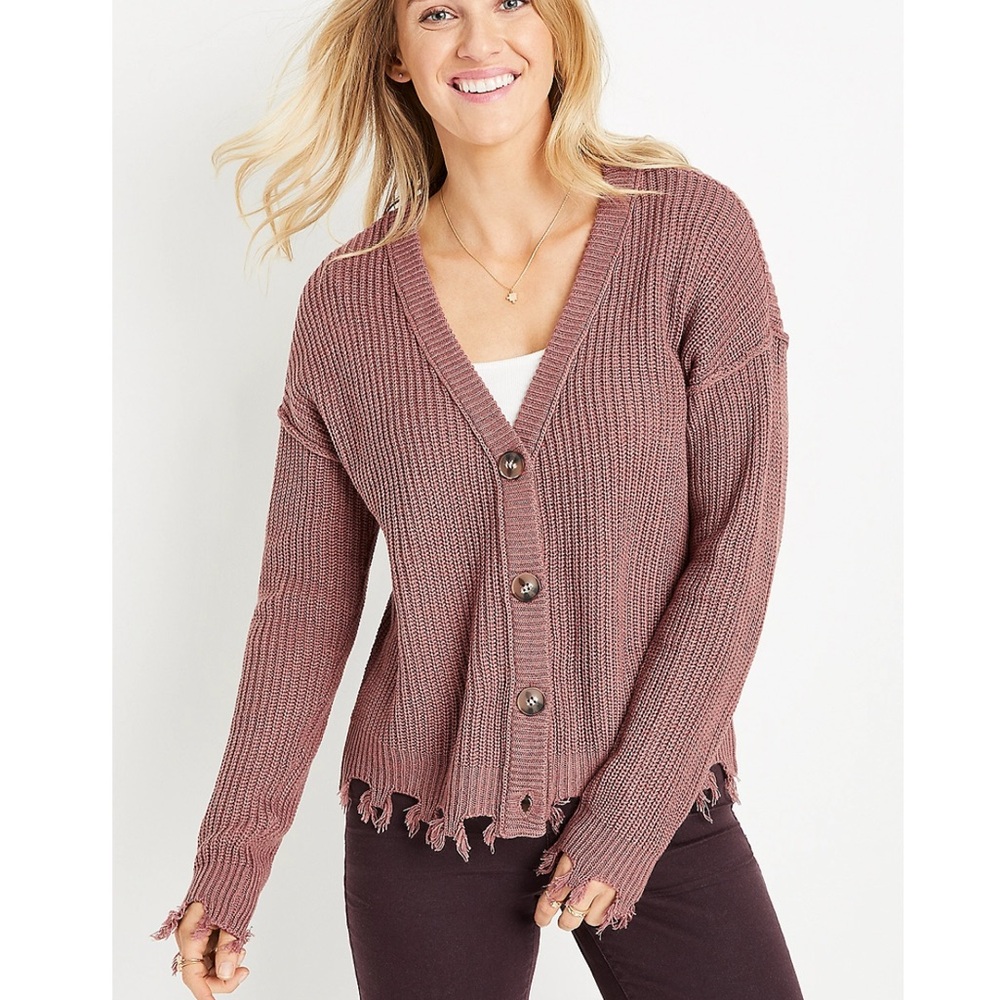 Maurices Solid Destructed Hem Button Down Up Card… - image 10